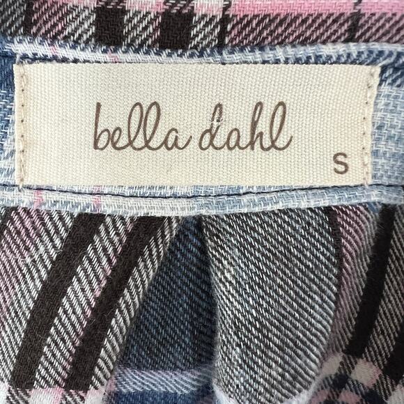BELLA DAHL Linen Blend Pink Gray Button-Down Plaid Top Shirt Raw Hem Size S - Picture 8 of 10